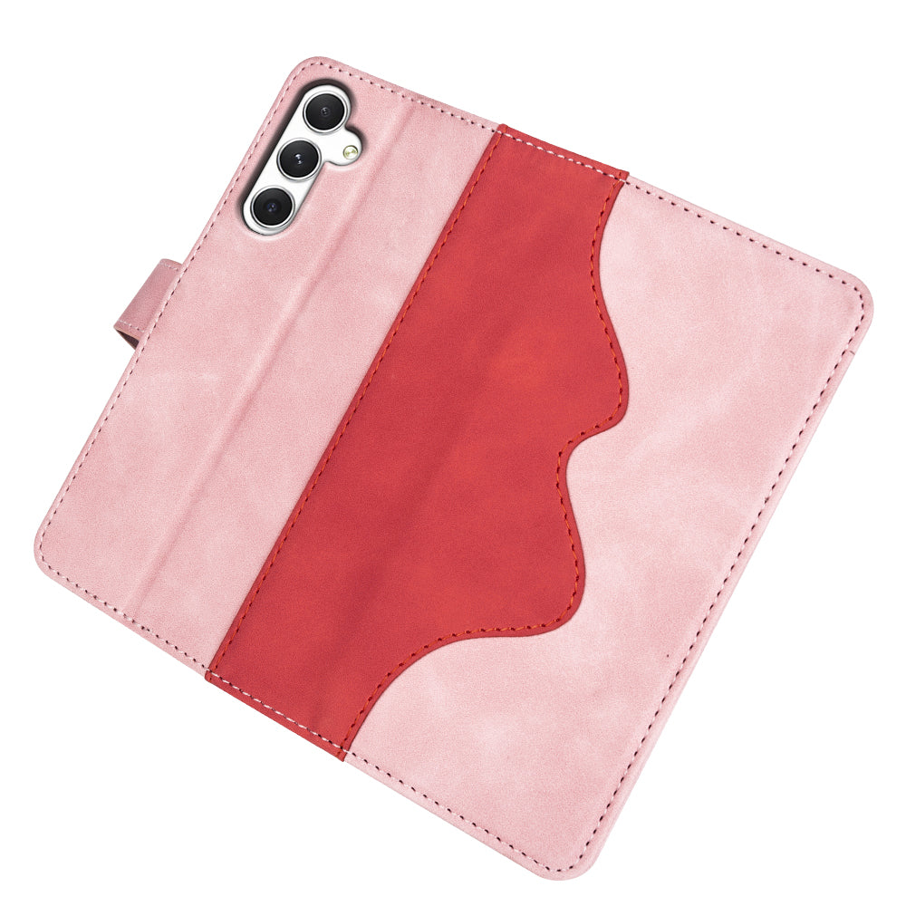 For Samsung Galaxy S24+ Case PU Leather Color Splicing Stand Phone Cover - Pink