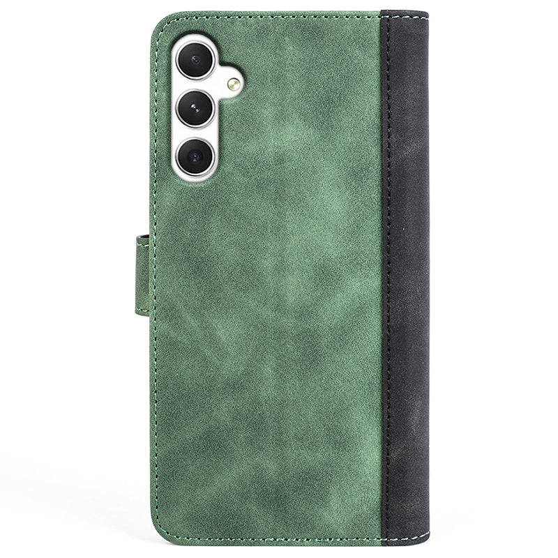 For Samsung Galaxy S24+ Case PU Leather Color Splicing Stand Phone Cover - Green