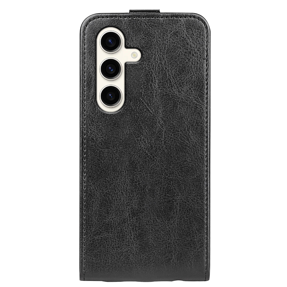 For Samsung Galaxy S24+ Case PU Leather Vertical Flip Phone Cover - Black