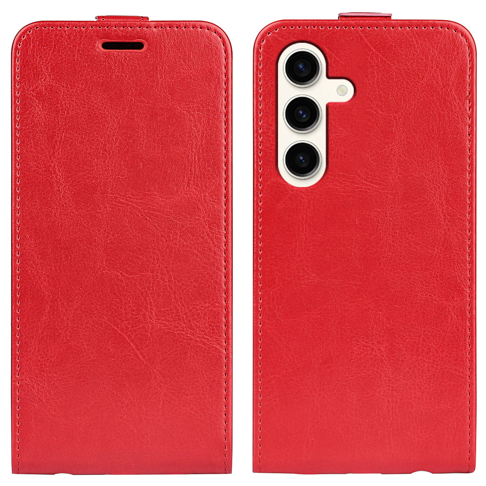 For Samsung Galaxy S24+ Case PU Leather Vertical Flip Phone Cover - Red