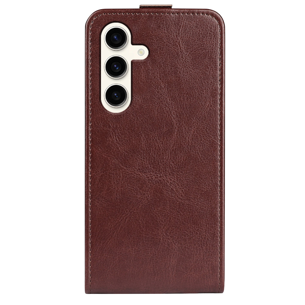For Samsung Galaxy S24+ Case PU Leather Vertical Flip Phone Cover - Brown