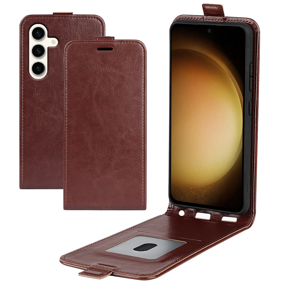 For Samsung Galaxy S24+ Case PU Leather Vertical Flip Phone Cover - Brown