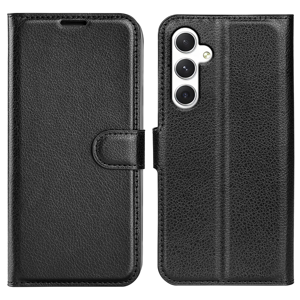 For Samsung Galaxy S24 Case Magnetic Closure Litchi Texture Leather Phone Cover - Black
