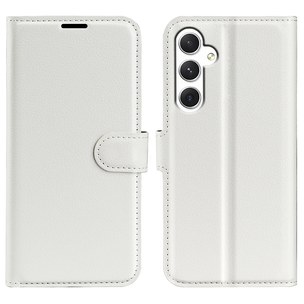 For Samsung Galaxy S24 Case Magnetic Closure Litchi Texture Leather Phone Cover - White