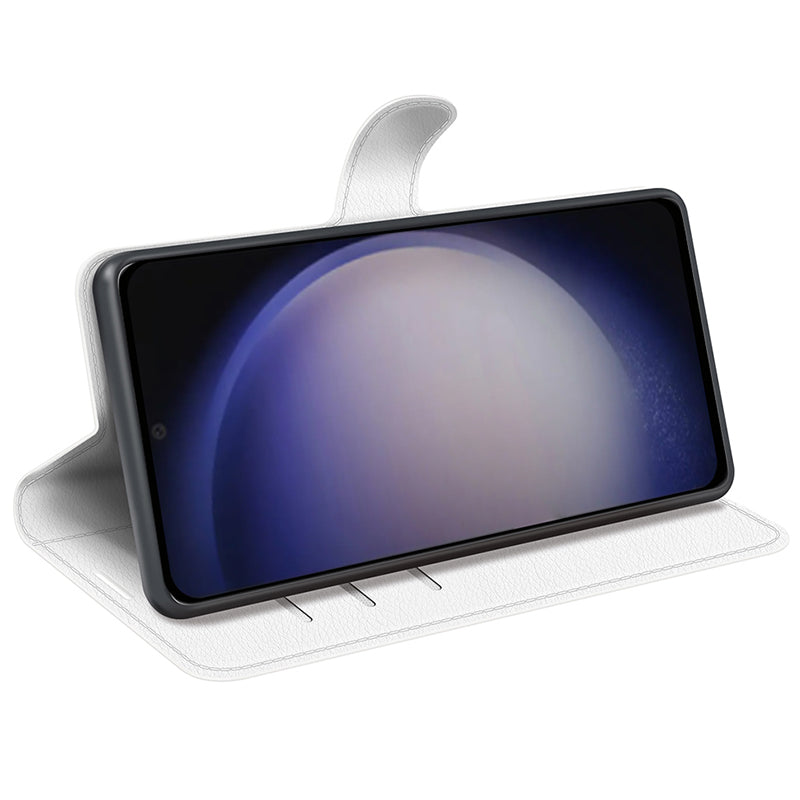 For Samsung Galaxy S24 Case Magnetic Closure Litchi Texture Leather Phone Cover - White
