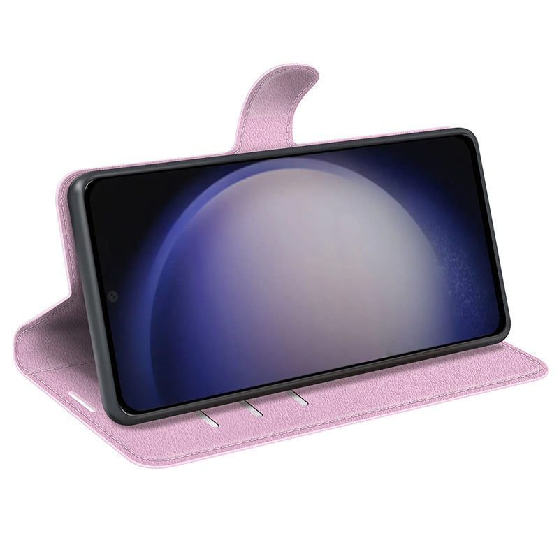 For Samsung Galaxy S24 Case Magnetic Closure Litchi Texture Leather Phone Cover - Pink