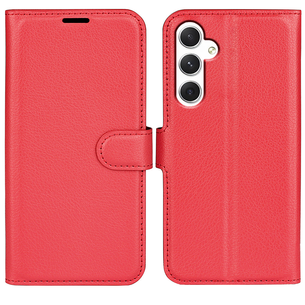 For Samsung Galaxy S24 Case Magnetic Closure Litchi Texture Leather Phone Cover - Red