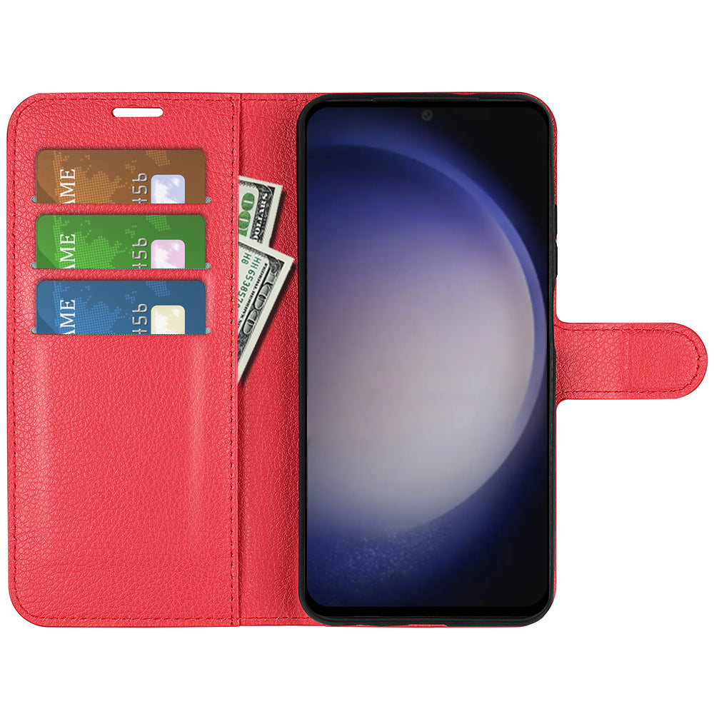 For Samsung Galaxy S24 Case Magnetic Closure Litchi Texture Leather Phone Cover - Red