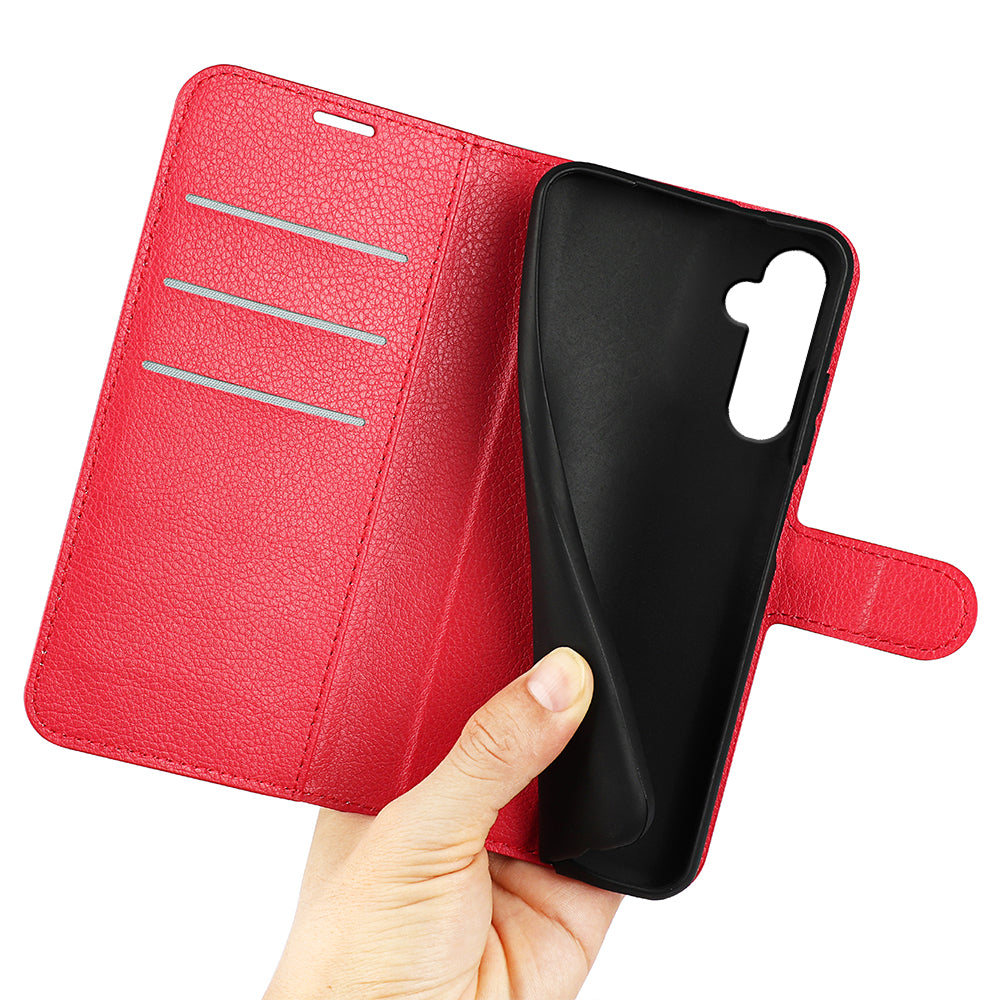 For Samsung Galaxy S24 Case Magnetic Closure Litchi Texture Leather Phone Cover - Red