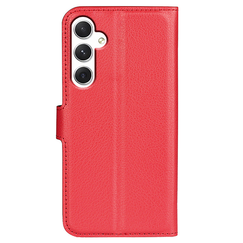 For Samsung Galaxy S24 Case Magnetic Closure Litchi Texture Leather Phone Cover - Red