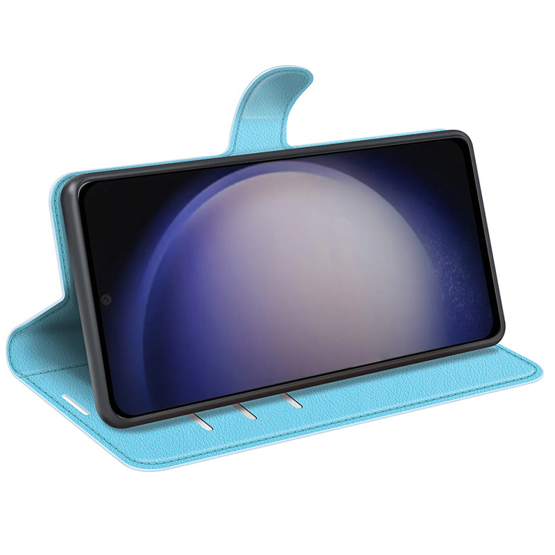 For Samsung Galaxy S24 Case Magnetic Closure Litchi Texture Leather Phone Cover - Blue