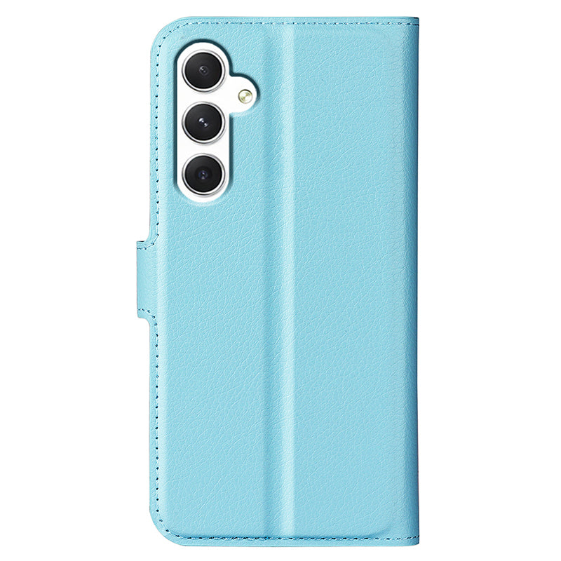 For Samsung Galaxy S24 Case Magnetic Closure Litchi Texture Leather Phone Cover - Blue