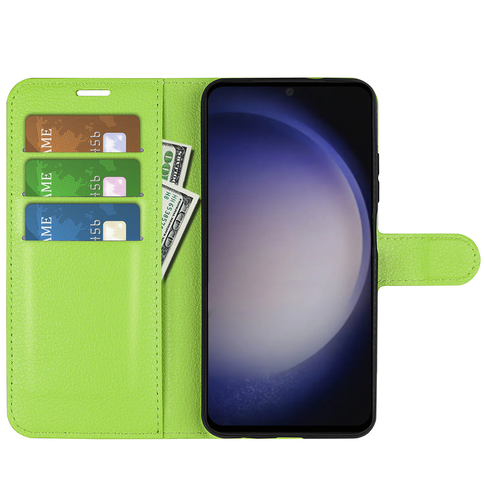 For Samsung Galaxy S24 Case Magnetic Closure Litchi Texture Leather Phone Cover - Green