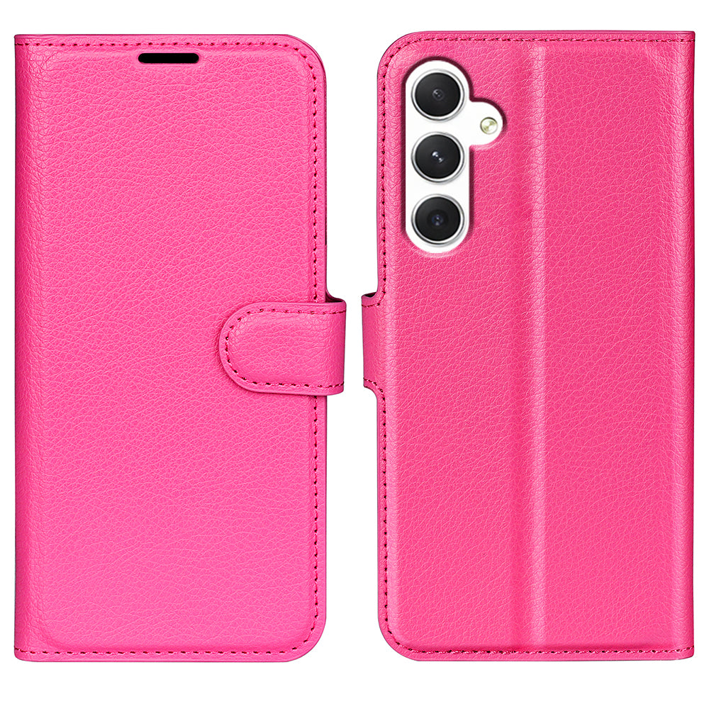 For Samsung Galaxy S24 Case Magnetic Closure Litchi Texture Leather Phone Cover - Rose