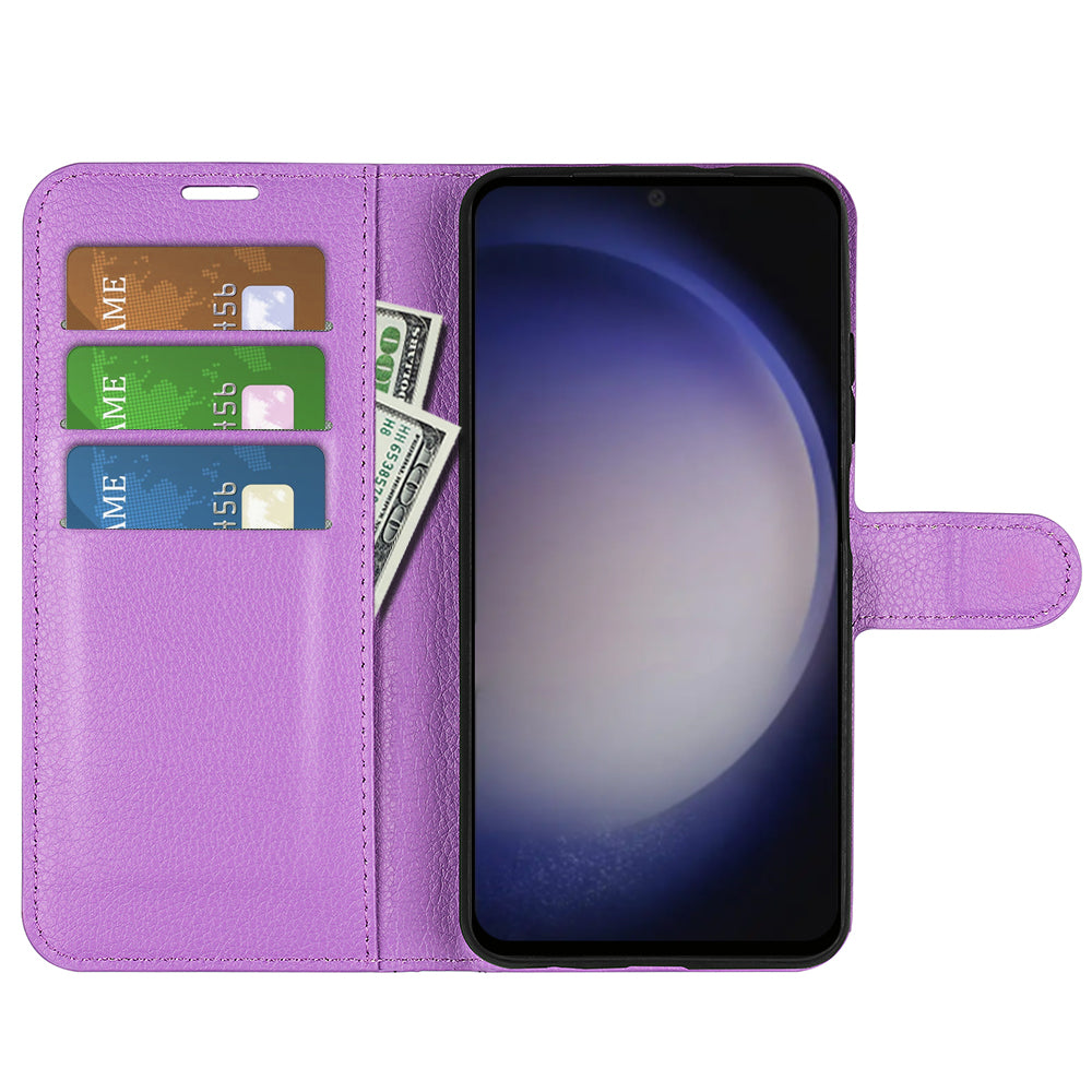For Samsung Galaxy S24 Case Magnetic Closure Litchi Texture Leather Phone Cover - Purple