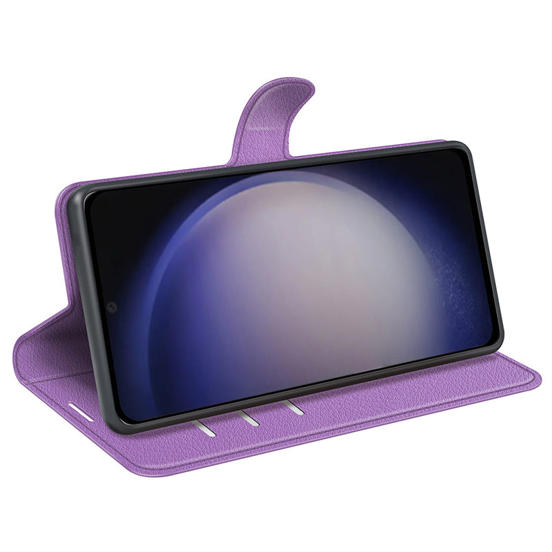 For Samsung Galaxy S24 Case Magnetic Closure Litchi Texture Leather Phone Cover - Purple
