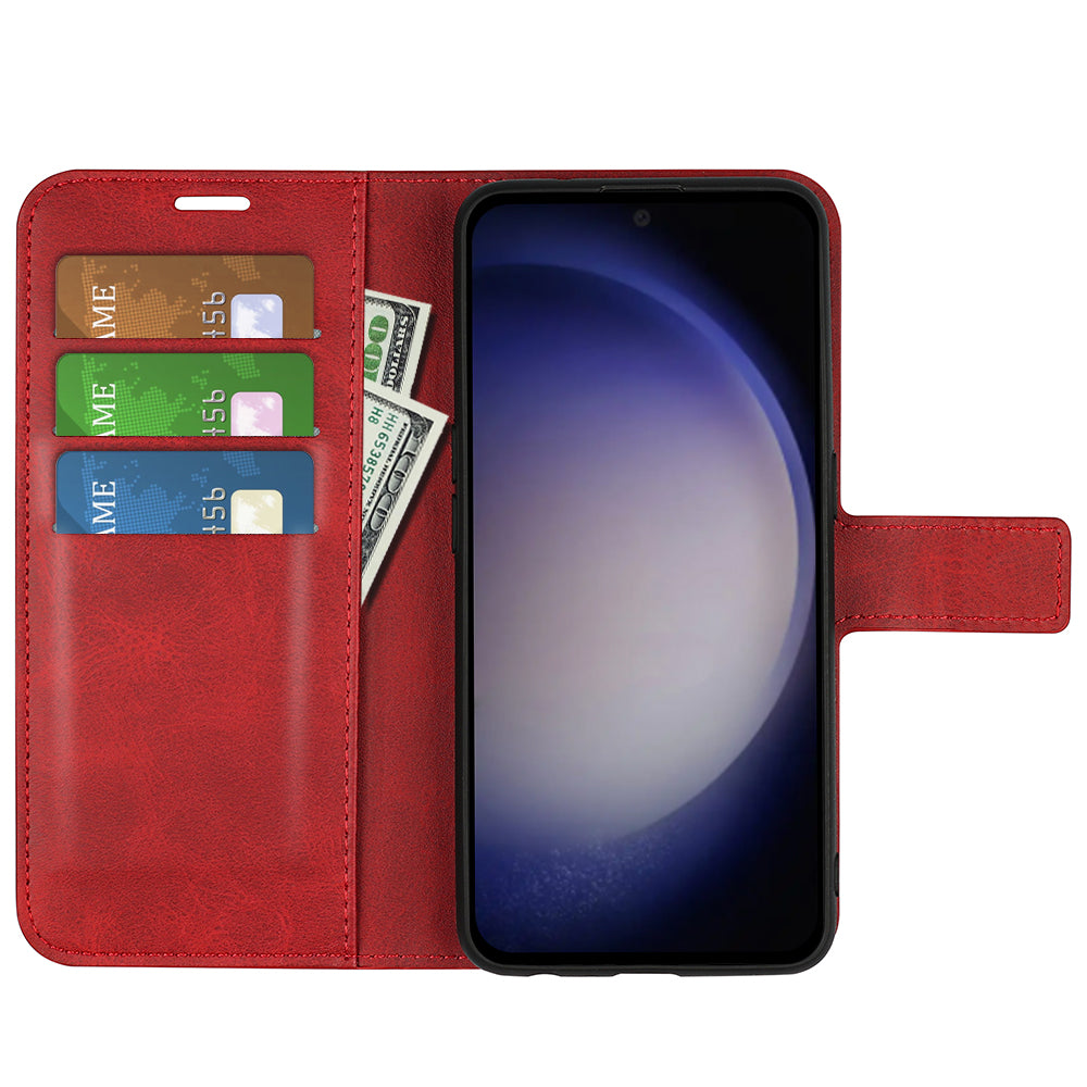 For Samsung Galaxy S24 Case PU Leather Calf Texture Full Protective Phone Cover - Red