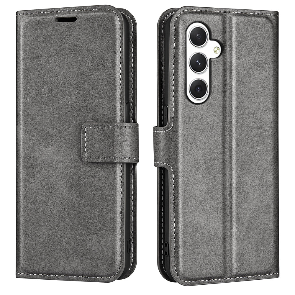 For Samsung Galaxy S24 Case PU Leather Calf Texture Full Protective Phone Cover - Grey