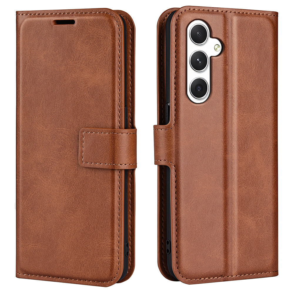 For Samsung Galaxy S24 Case PU Leather Calf Texture Full Protective Phone Cover - Light Brown