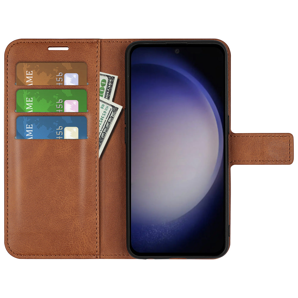For Samsung Galaxy S24 Case PU Leather Calf Texture Full Protective Phone Cover - Light Brown