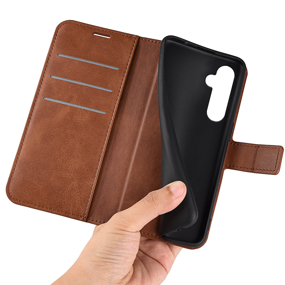 For Samsung Galaxy S24 Case PU Leather Calf Texture Full Protective Phone Cover - Light Brown