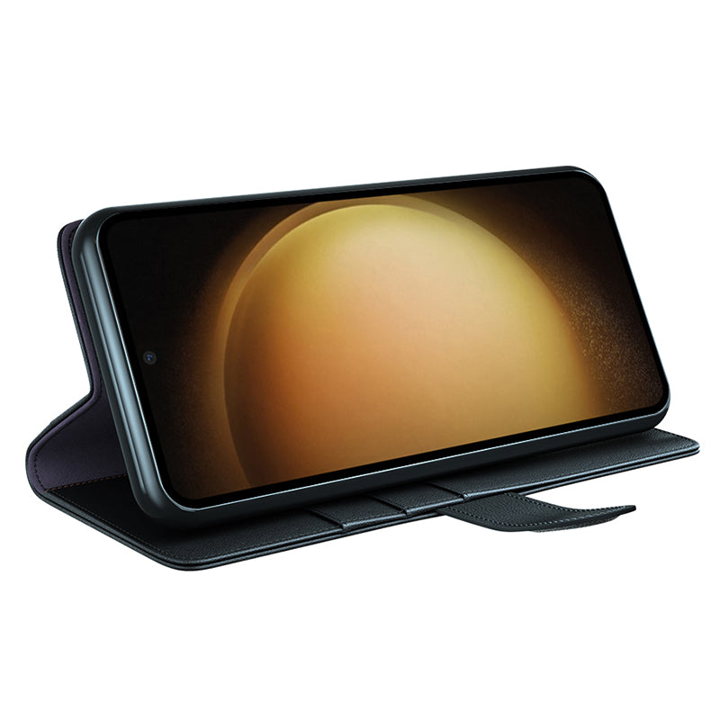 For Samsung Galaxy S24+ Case Genuine Split Leather Magnetic Closure Phone Cover - Black
