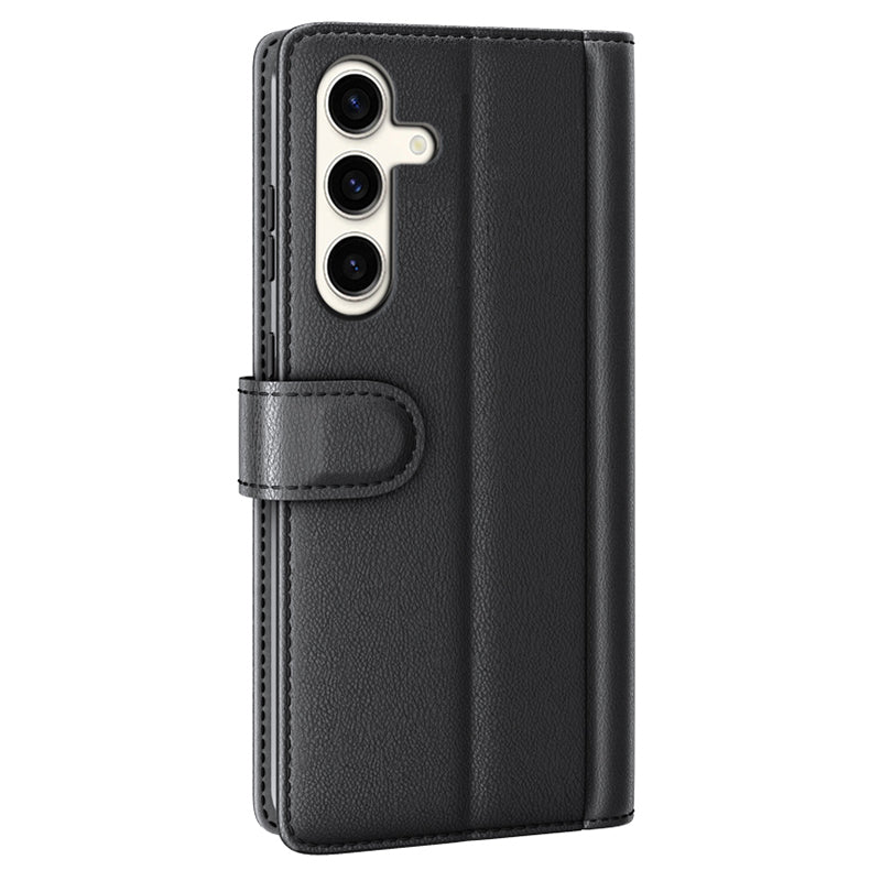 For Samsung Galaxy S24+ Case Genuine Split Leather Magnetic Closure Phone Cover - Black