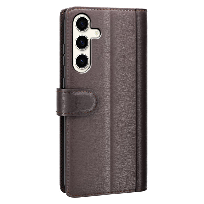 For Samsung Galaxy S24+ Case Genuine Split Leather Magnetic Closure Phone Cover - Brown