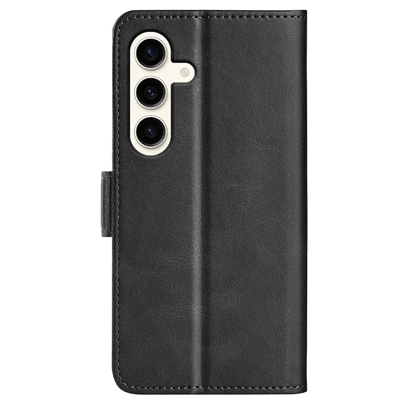 For Samsung Galaxy S24+ Case Dual Magnetic Clasp Folio PU Leather Phone Cover - Black