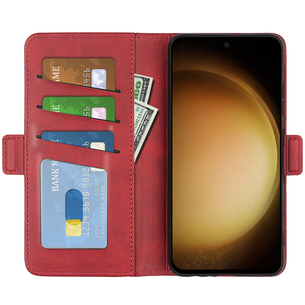 For Samsung Galaxy S24+ Case Dual Magnetic Clasp Folio PU Leather Phone Cover - Red