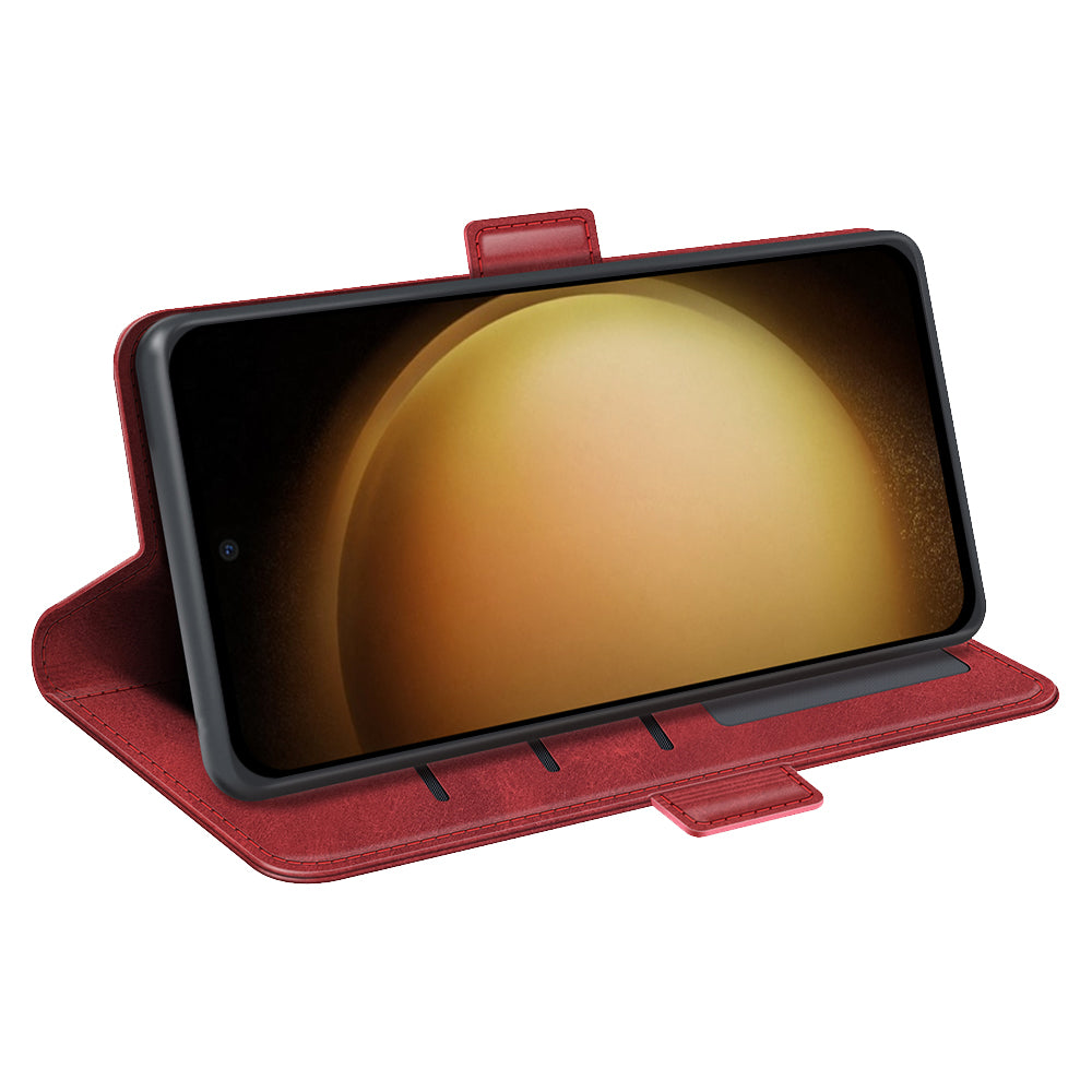 For Samsung Galaxy S24+ Case Dual Magnetic Clasp Folio PU Leather Phone Cover - Red