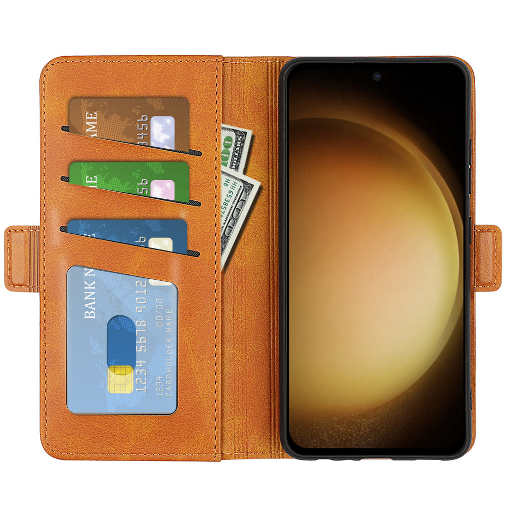 For Samsung Galaxy S24+ Case Dual Magnetic Clasp Folio PU Leather Phone Cover - Yellow