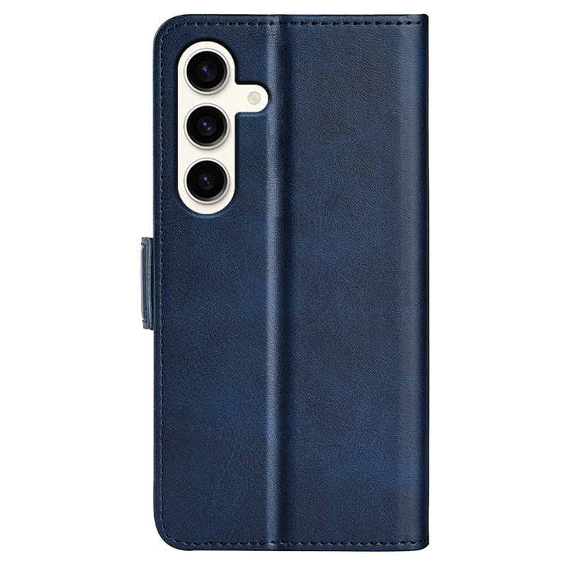 For Samsung Galaxy S24+ Case Dual Magnetic Clasp Folio PU Leather Phone Cover - Blue