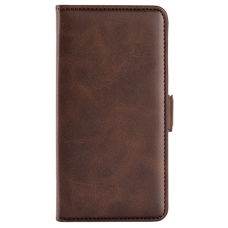 For Samsung Galaxy S24+ Case Dual Magnetic Clasp Folio PU Leather Phone Cover - Brown