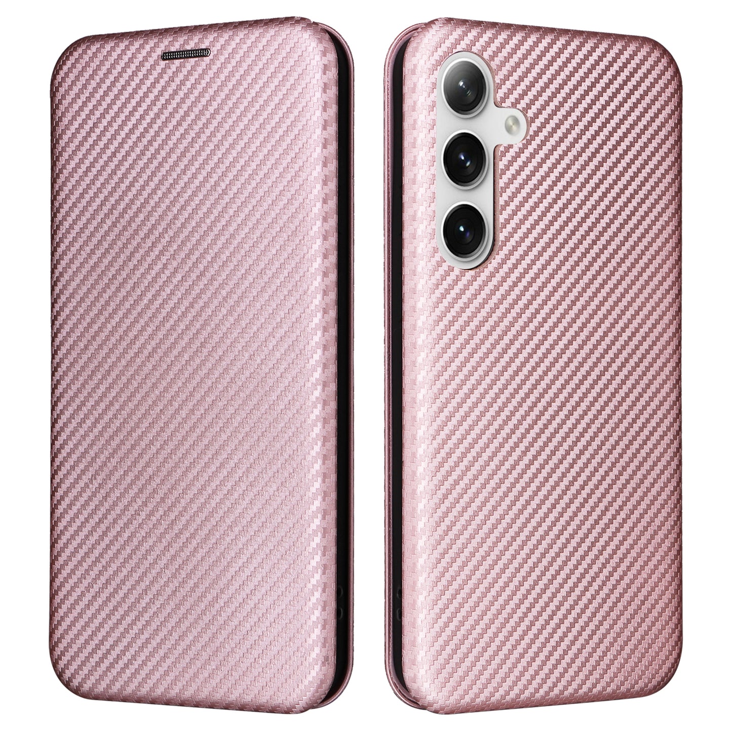 For Samsung Galaxy S24 Case Anti-scratch Phone Leather Cover with Card Holder - Rose Gold