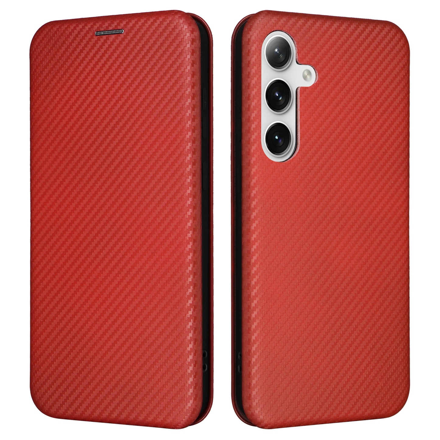 For Samsung Galaxy S24 Case Anti-scratch Phone Leather Cover with Card Holder - Red