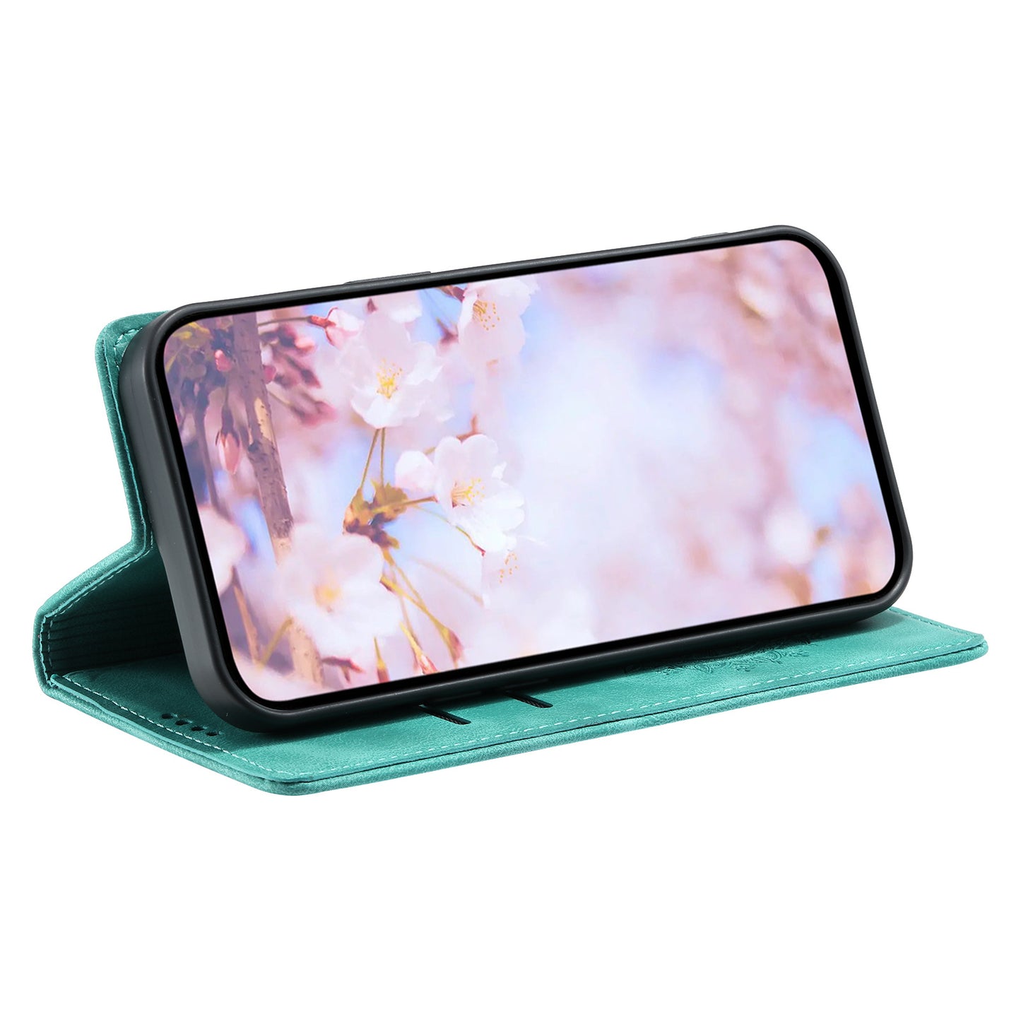 For Samsung Galaxy S24+ Case Imprinted Mandala Flower Phone Leather Cover - Mint Green