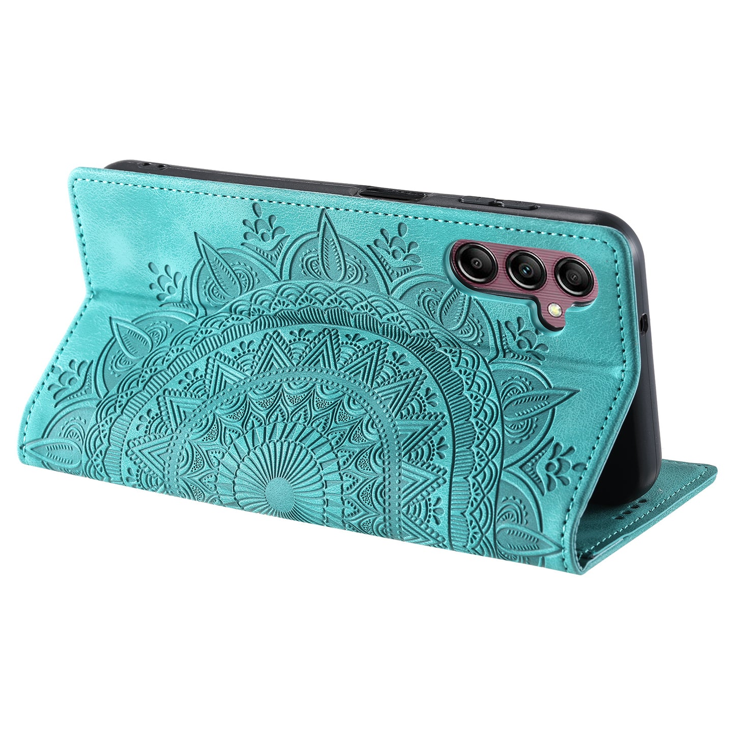 For Samsung Galaxy S24+ Case Imprinted Mandala Flower Phone Leather Cover - Mint Green