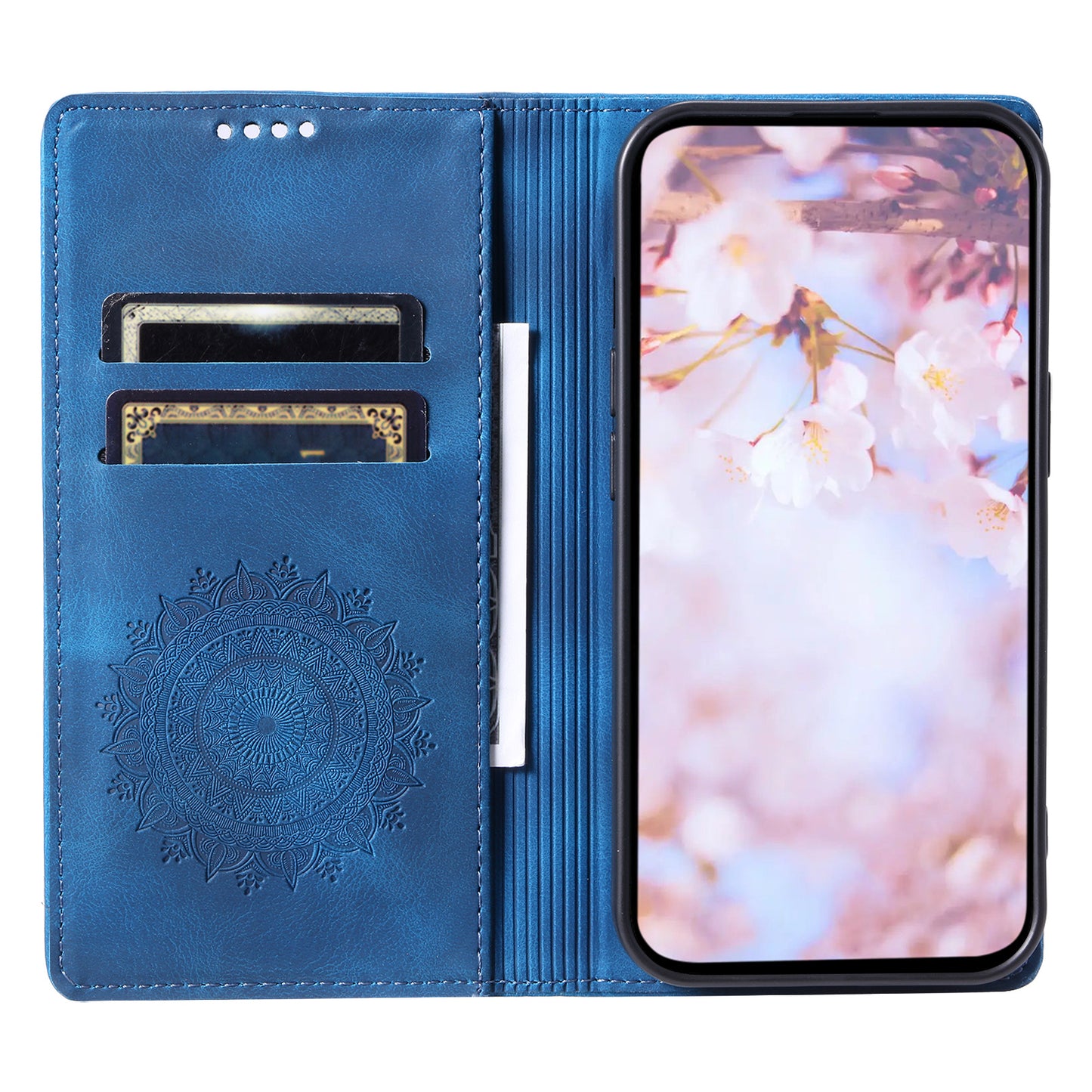 For Samsung Galaxy S24+ Case Imprinted Mandala Flower Phone Leather Cover - Blue