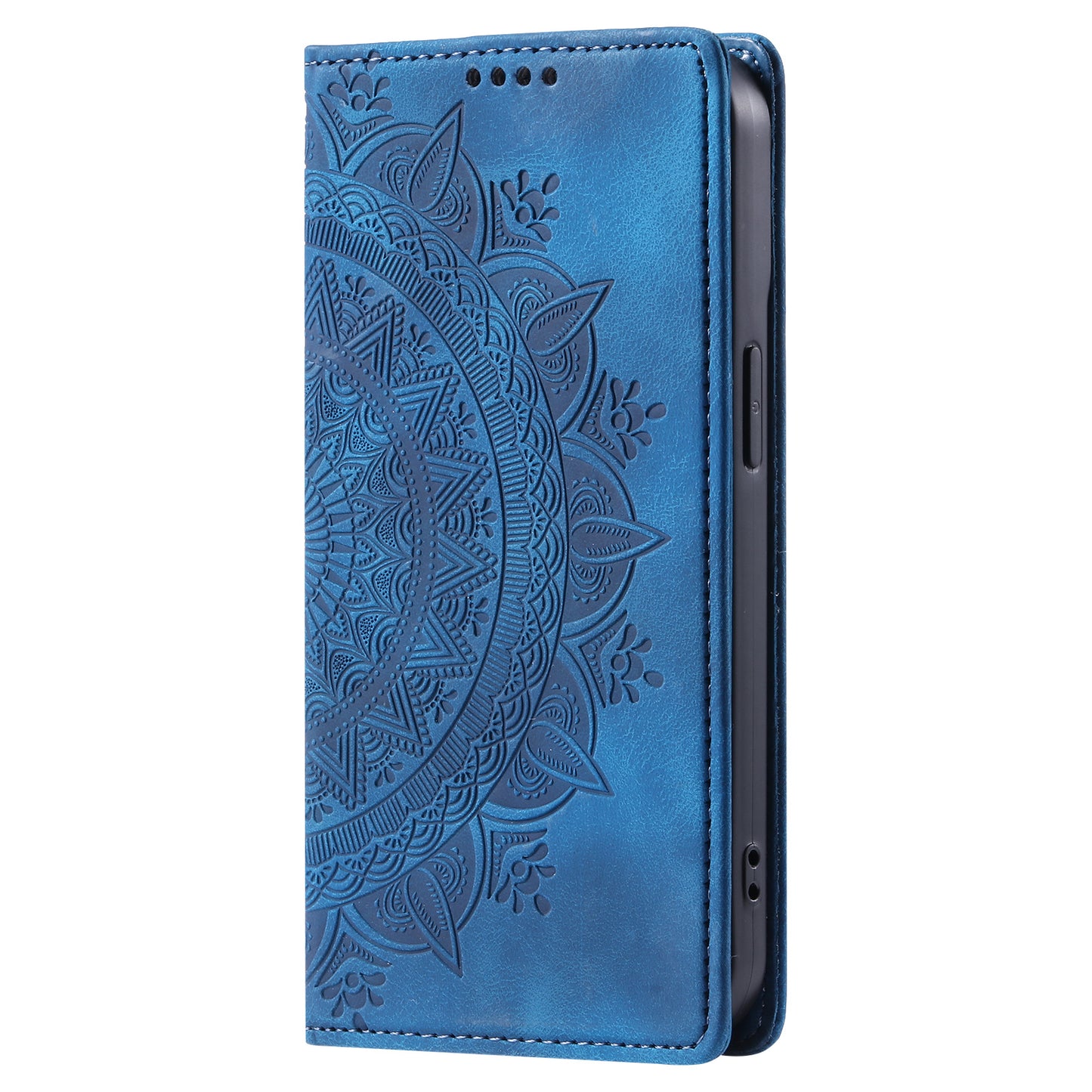 For Samsung Galaxy S24+ Case Imprinted Mandala Flower Phone Leather Cover - Blue