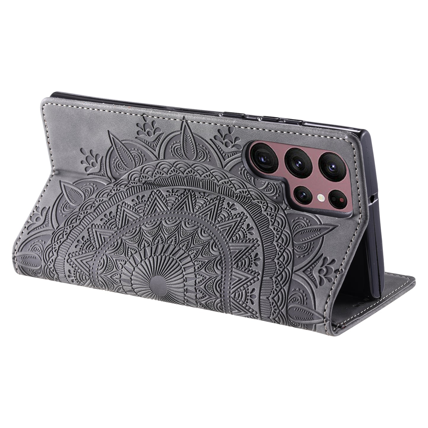 For Samsung Galaxy S24 Ultra Case Magnetic Auto Closing Leather Cover - Grey