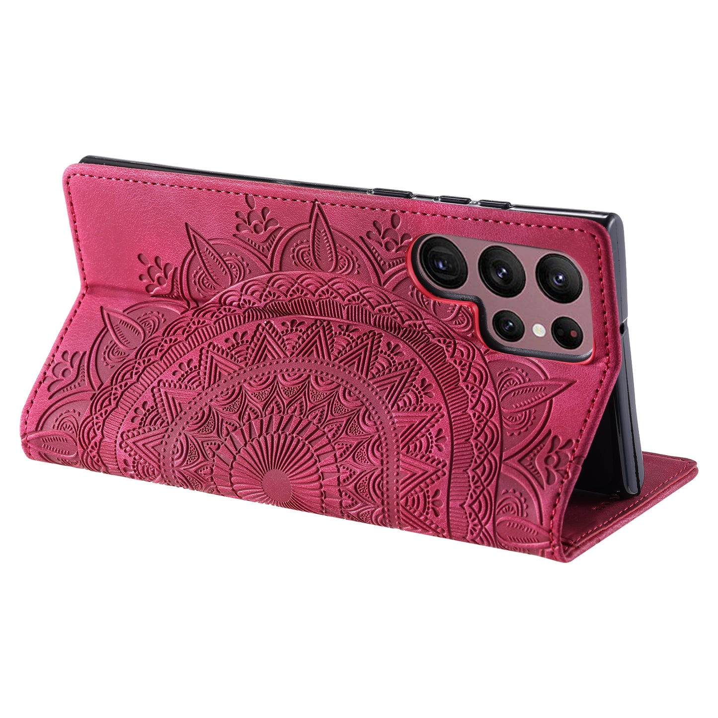 For Samsung Galaxy S24 Ultra Case Magnetic Auto Closing Leather Cover - Rose