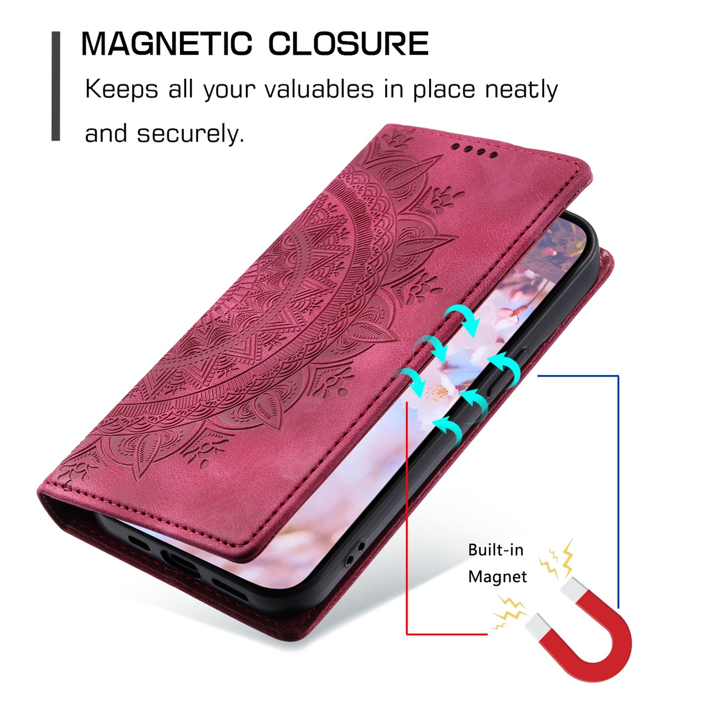For Samsung Galaxy S24 Ultra Case Magnetic Auto Closing Leather Cover - Rose