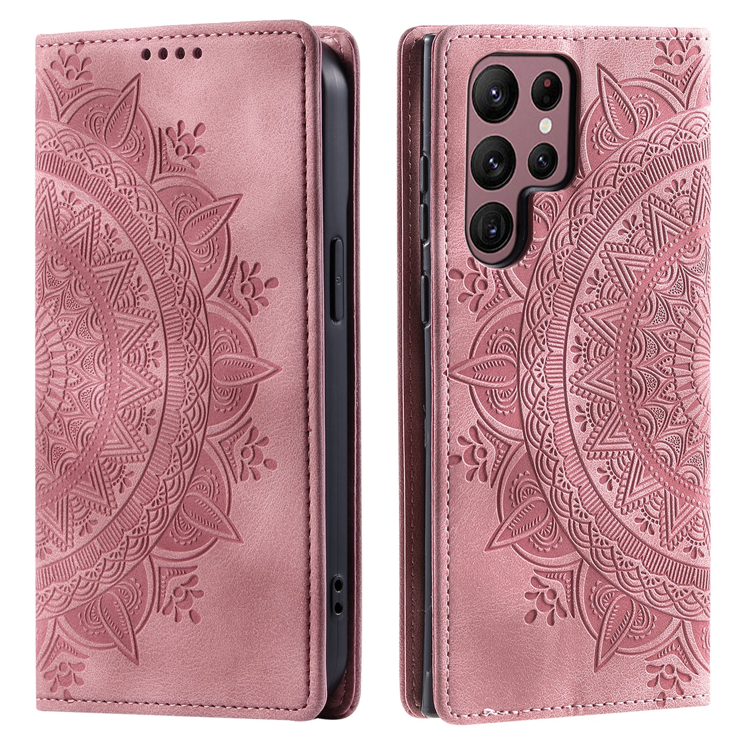 For Samsung Galaxy S24 Ultra Case Magnetic Auto Closing Leather Cover - Rose Gold