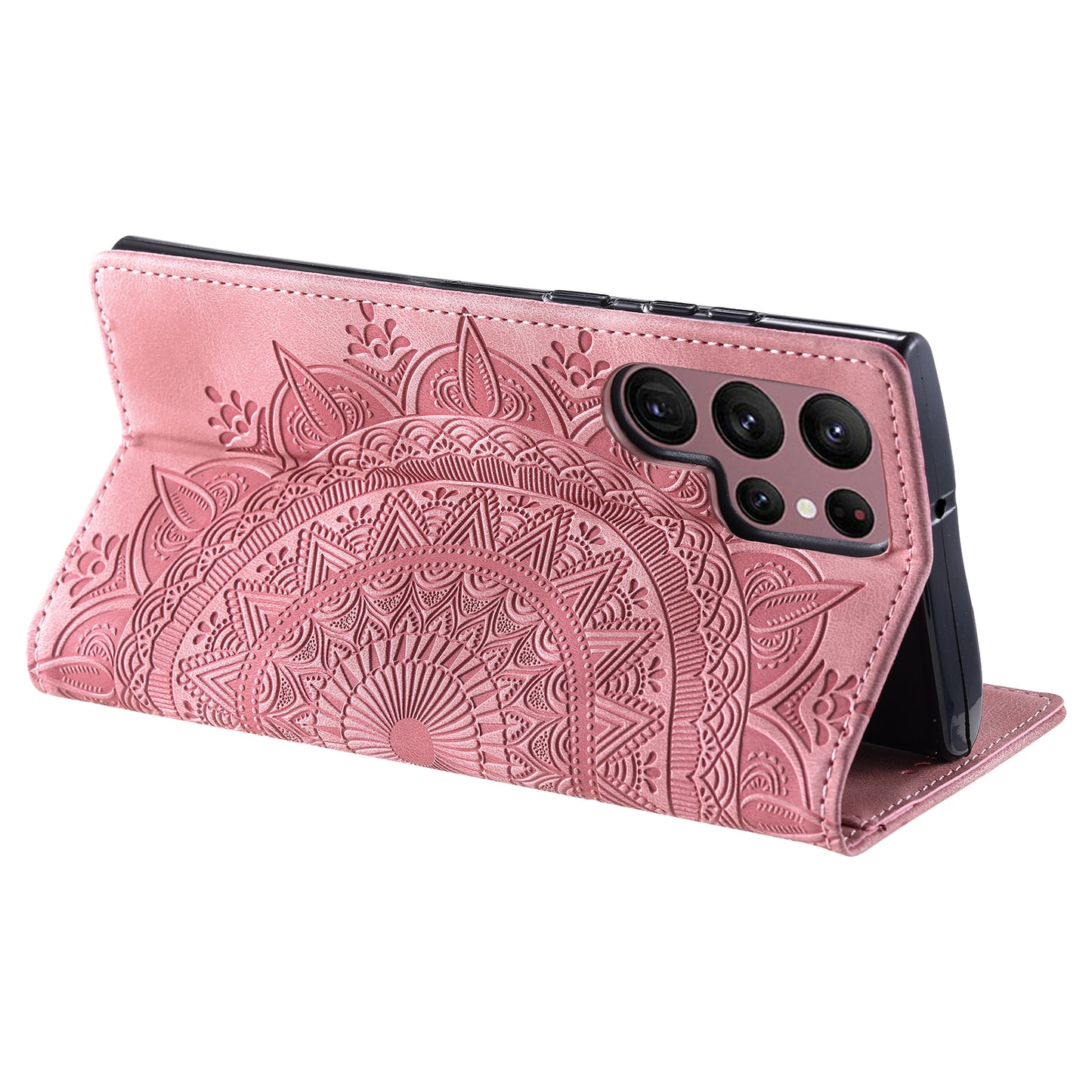 For Samsung Galaxy S24 Ultra Case Magnetic Auto Closing Leather Cover - Rose Gold
