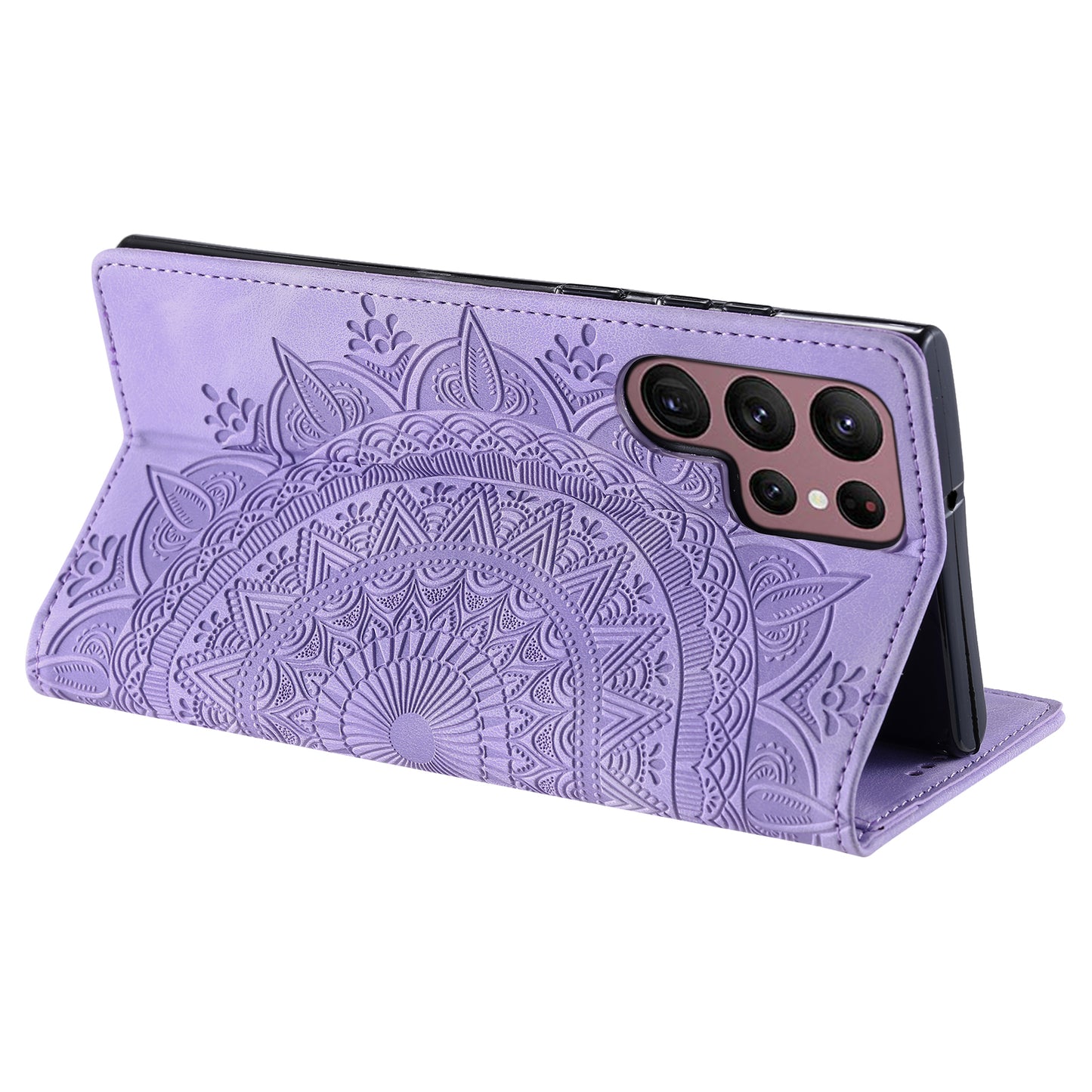 For Samsung Galaxy S24 Ultra Case Magnetic Auto Closing Leather Cover - Purple