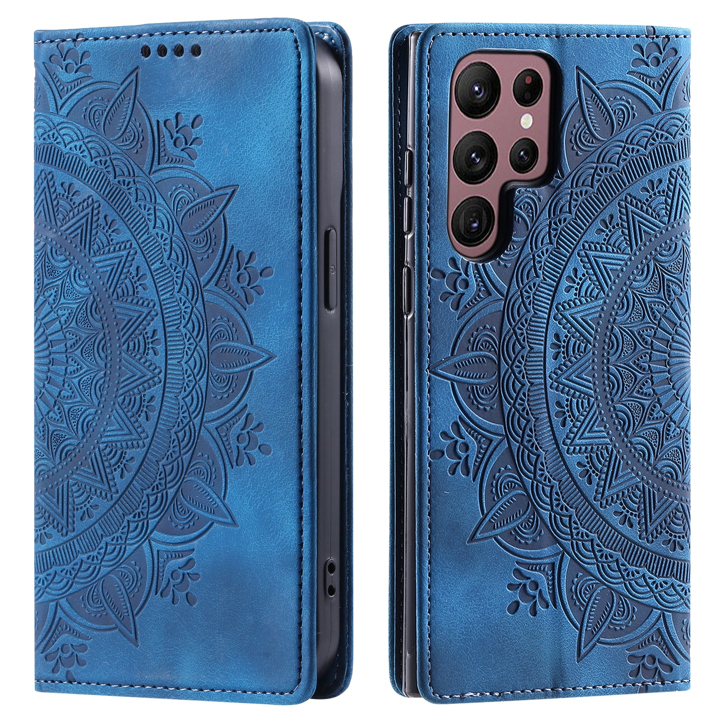 For Samsung Galaxy S24 Ultra Case Magnetic Auto Closing Leather Cover - Blue