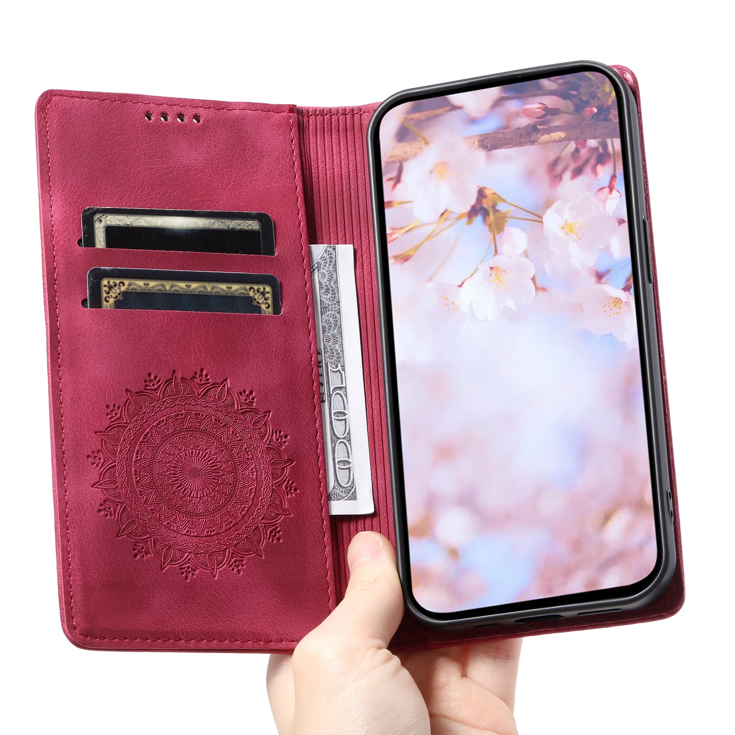 For Samsung Galaxy S24 Case Magnetic Auto Closing Anti-scratch Wallet Phone Cover  - Rose
