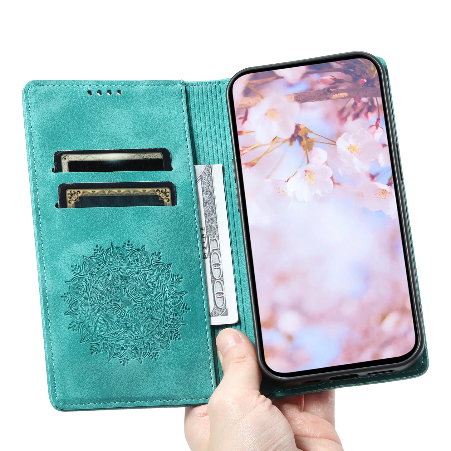 For Samsung Galaxy S24 Case Magnetic Auto Closing Anti-scratch Wallet Phone Cover  - Mint Green