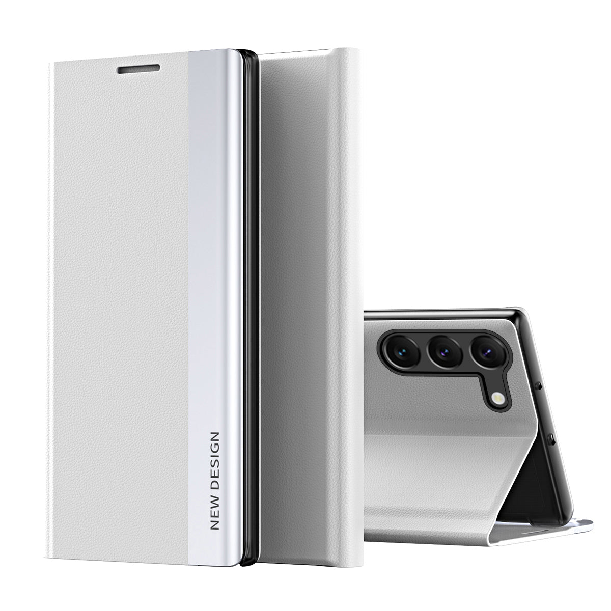 For Samsung Galaxy S24+ Case Electroplating Leather Phone Cover with Stand - White